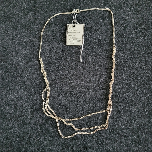 NWT UNIQUE 925 STERLING SILVER 3 LINES CHAIN NECKLACE FROM EUROPE - Picture 2 of 4